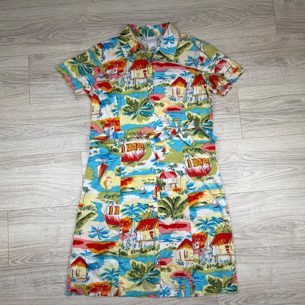 Carolina Colours Womens Tropical Island‎ Print Button Front Shirt Dress Size 10